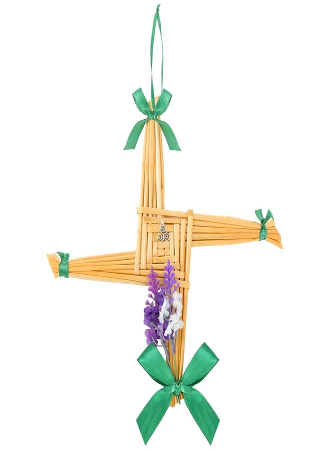 Knitgrip St. Brigid's Wall Cross Ornament Imbolc Decor Saint Brigid's Hanging Cross with Ribbon Celtic Knot Pendant and Flower Traditional Irish Blessing Decor for Imbolc 10 x 10 in(Yellow) - Image 1